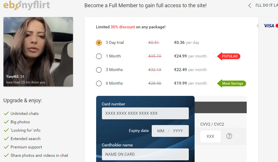 EbonyFlirt Membership Price and Other Payment Method