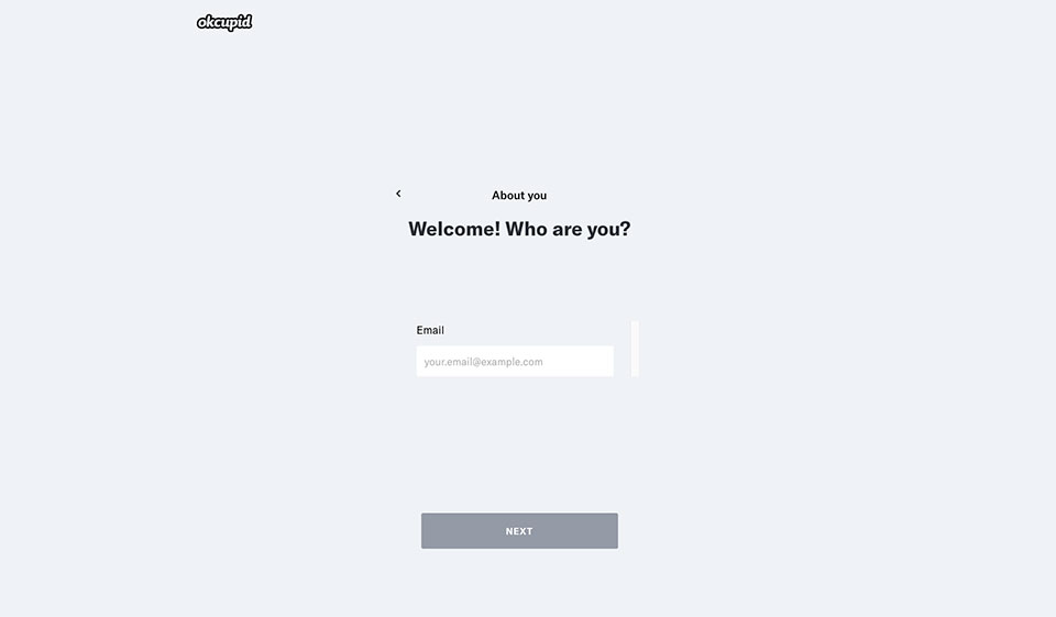 Processo di registrazione di OkCupid